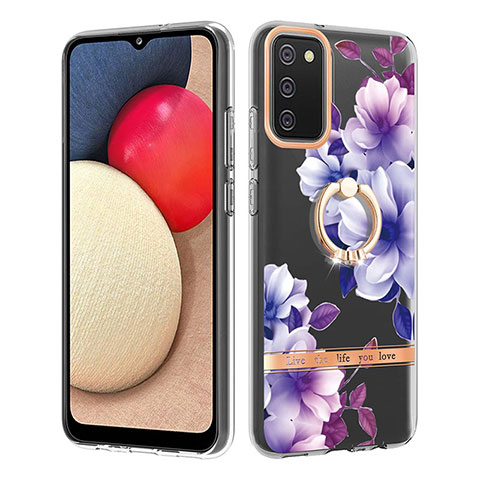 Coque Silicone Motif Fantaisie Souple Couleur Unie Etui Housse avec Support Bague Anneau Y06B pour Samsung Galaxy A02s Violet