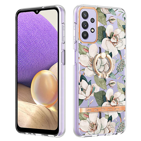 Coque Silicone Motif Fantaisie Souple Couleur Unie Etui Housse avec Support Bague Anneau Y06B pour Samsung Galaxy A13 4G Blanc