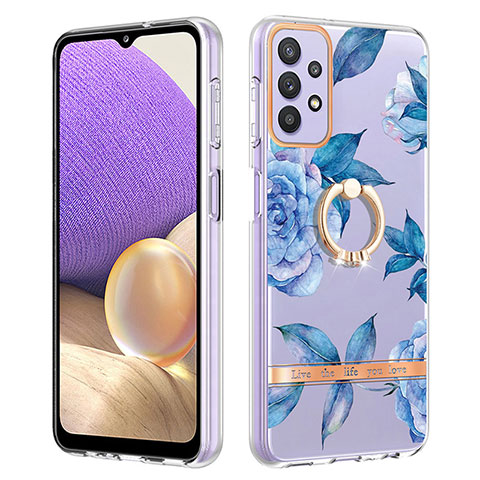 Coque Silicone Motif Fantaisie Souple Couleur Unie Etui Housse avec Support Bague Anneau Y06B pour Samsung Galaxy A13 4G Bleu