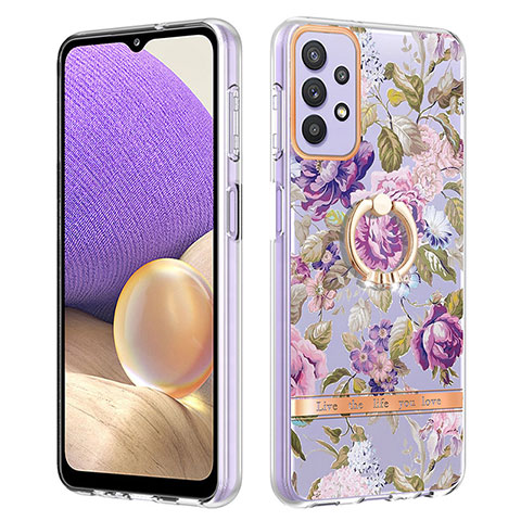 Coque Silicone Motif Fantaisie Souple Couleur Unie Etui Housse avec Support Bague Anneau Y06B pour Samsung Galaxy A13 4G Violet Clair