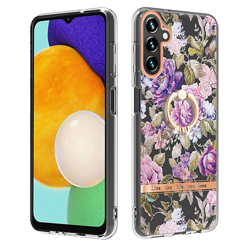 Coque Silicone Motif Fantaisie Souple Couleur Unie Etui Housse avec Support Bague Anneau Y06B pour Samsung Galaxy A13 5G Violet Clair