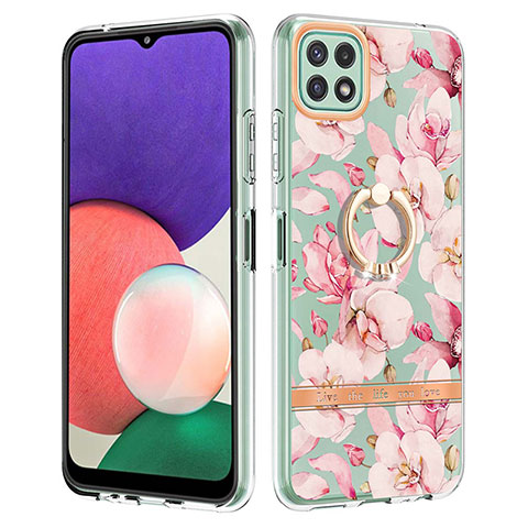 Coque Silicone Motif Fantaisie Souple Couleur Unie Etui Housse avec Support Bague Anneau Y06B pour Samsung Galaxy A22s 5G Rose