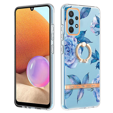 Coque Silicone Motif Fantaisie Souple Couleur Unie Etui Housse avec Support Bague Anneau Y06B pour Samsung Galaxy A32 4G Bleu