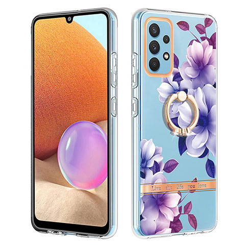 Coque Silicone Motif Fantaisie Souple Couleur Unie Etui Housse avec Support Bague Anneau Y06B pour Samsung Galaxy A32 4G Violet