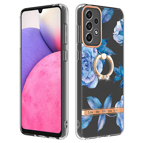 Coque Silicone Motif Fantaisie Souple Couleur Unie Etui Housse avec Support Bague Anneau Y06B pour Samsung Galaxy A33 5G Bleu