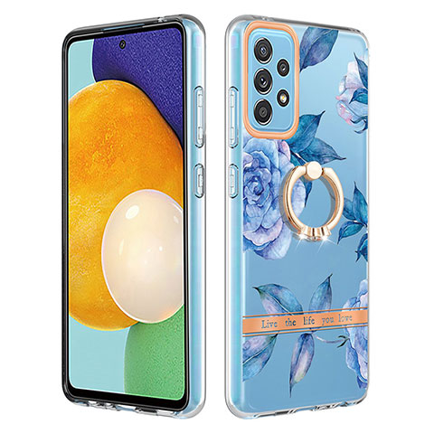 Coque Silicone Motif Fantaisie Souple Couleur Unie Etui Housse avec Support Bague Anneau Y06B pour Samsung Galaxy A52 4G Bleu