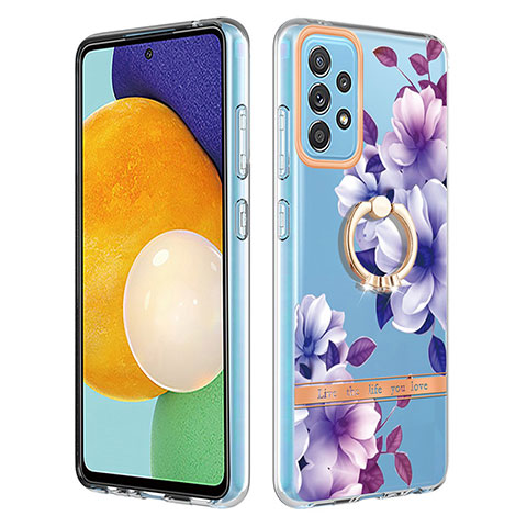 Coque Silicone Motif Fantaisie Souple Couleur Unie Etui Housse avec Support Bague Anneau Y06B pour Samsung Galaxy A52s 5G Violet