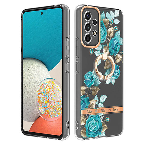 Coque Silicone Motif Fantaisie Souple Couleur Unie Etui Housse avec Support Bague Anneau Y06B pour Samsung Galaxy A53 5G Cyan