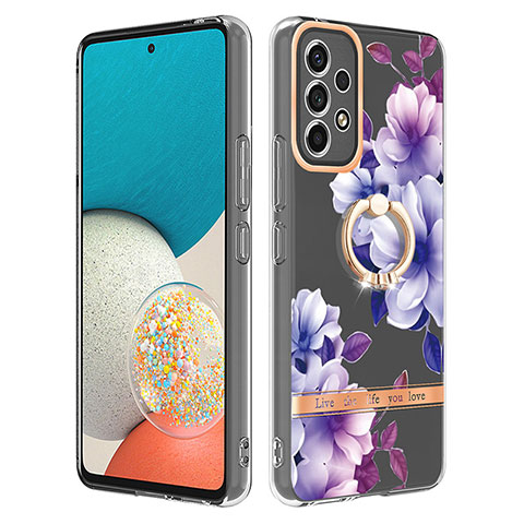 Coque Silicone Motif Fantaisie Souple Couleur Unie Etui Housse avec Support Bague Anneau Y06B pour Samsung Galaxy A53 5G Violet