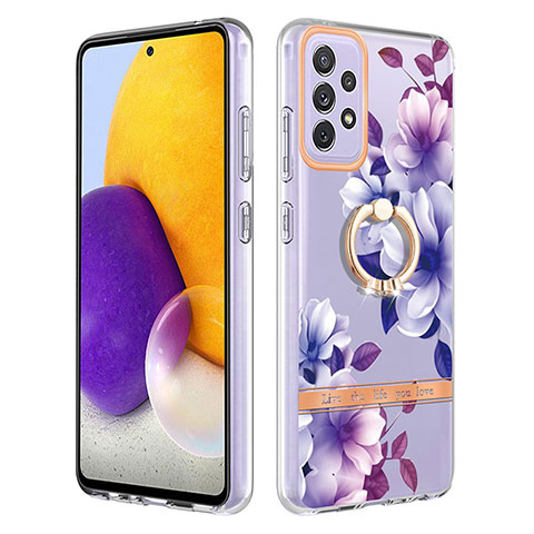 Coque Silicone Motif Fantaisie Souple Couleur Unie Etui Housse avec Support Bague Anneau Y06B pour Samsung Galaxy A72 4G Violet