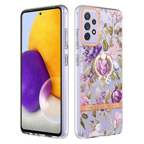 Coque Silicone Motif Fantaisie Souple Couleur Unie Etui Housse avec Support Bague Anneau Y06B pour Samsung Galaxy A72 5G Violet Clair