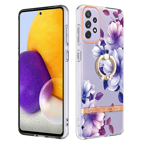 Coque Silicone Motif Fantaisie Souple Couleur Unie Etui Housse avec Support Bague Anneau Y06B pour Samsung Galaxy A73 5G Violet