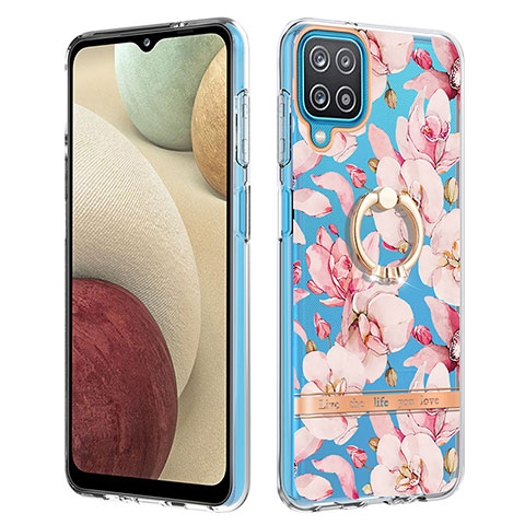 Coque Silicone Motif Fantaisie Souple Couleur Unie Etui Housse avec Support Bague Anneau Y06B pour Samsung Galaxy F12 Rose