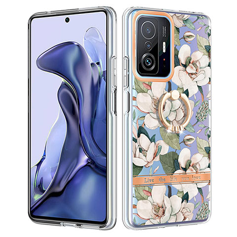 Coque Silicone Motif Fantaisie Souple Couleur Unie Etui Housse avec Support Bague Anneau Y06B pour Xiaomi Mi 11T 5G Blanc