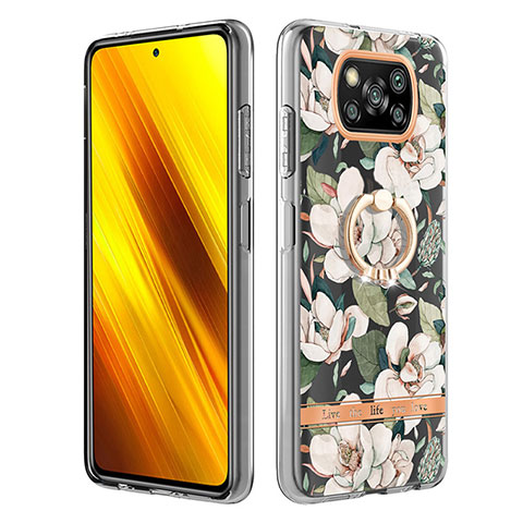 Coque Silicone Motif Fantaisie Souple Couleur Unie Etui Housse avec Support Bague Anneau Y06B pour Xiaomi Poco X3 NFC Blanc