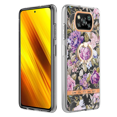 Coque Silicone Motif Fantaisie Souple Couleur Unie Etui Housse avec Support Bague Anneau Y06B pour Xiaomi Poco X3 NFC Violet Clair