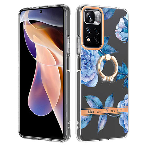 Coque Silicone Motif Fantaisie Souple Couleur Unie Etui Housse avec Support Bague Anneau Y06B pour Xiaomi Poco X4 NFC Bleu