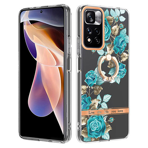 Coque Silicone Motif Fantaisie Souple Couleur Unie Etui Housse avec Support Bague Anneau Y06B pour Xiaomi Poco X4 NFC Cyan