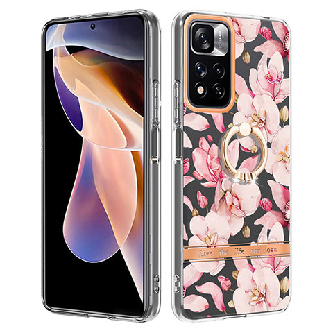 Coque Silicone Motif Fantaisie Souple Couleur Unie Etui Housse avec Support Bague Anneau Y06B pour Xiaomi Poco X4 NFC Rose