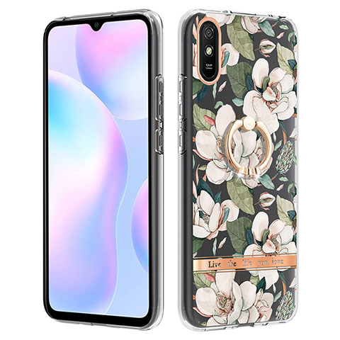 Coque Silicone Motif Fantaisie Souple Couleur Unie Etui Housse avec Support Bague Anneau Y06B pour Xiaomi Redmi 9A Blanc