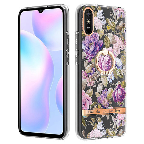 Coque Silicone Motif Fantaisie Souple Couleur Unie Etui Housse avec Support Bague Anneau Y06B pour Xiaomi Redmi 9AT Violet Clair