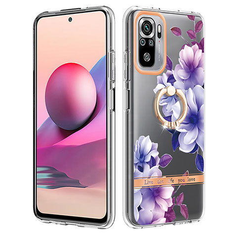 Coque Silicone Motif Fantaisie Souple Couleur Unie Etui Housse avec Support Bague Anneau Y06B pour Xiaomi Redmi Note 10 4G Violet