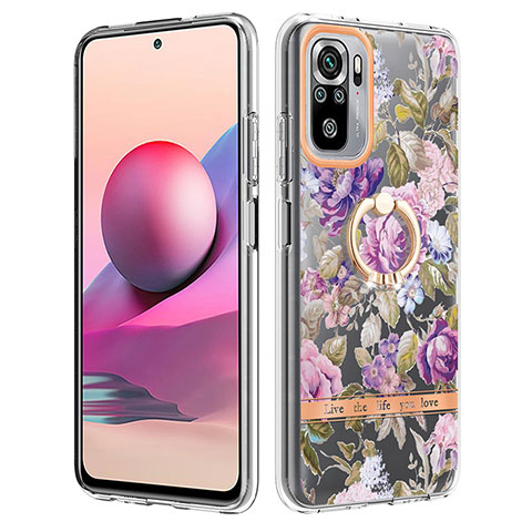 Coque Silicone Motif Fantaisie Souple Couleur Unie Etui Housse avec Support Bague Anneau Y06B pour Xiaomi Redmi Note 10 4G Violet Clair