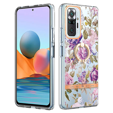 Coque Silicone Motif Fantaisie Souple Couleur Unie Etui Housse avec Support Bague Anneau Y06B pour Xiaomi Redmi Note 10 Pro 4G Violet Clair