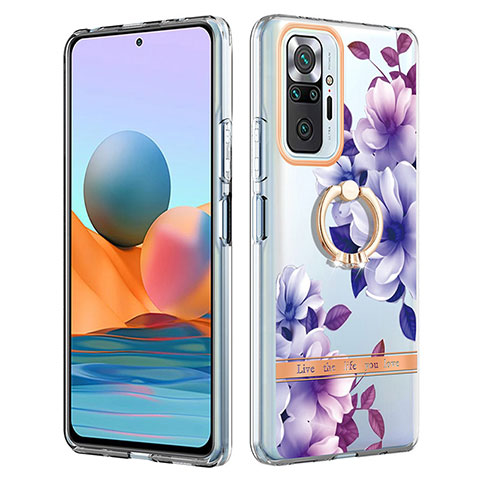 Coque Silicone Motif Fantaisie Souple Couleur Unie Etui Housse avec Support Bague Anneau Y06B pour Xiaomi Redmi Note 10 Pro Max Violet