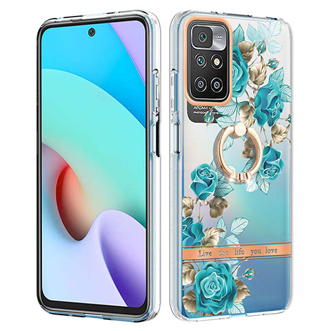 Coque Silicone Motif Fantaisie Souple Couleur Unie Etui Housse avec Support Bague Anneau Y06B pour Xiaomi Redmi Note 11 4G (2021) Cyan