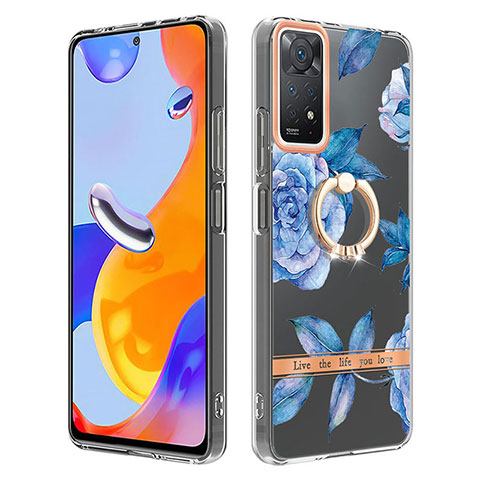 Coque Silicone Motif Fantaisie Souple Couleur Unie Etui Housse avec Support Bague Anneau Y06B pour Xiaomi Redmi Note 11 Pro 4G Bleu