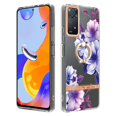 Coque Silicone Motif Fantaisie Souple Couleur Unie Etui Housse avec Support Bague Anneau Y06B pour Xiaomi Redmi Note 11 Pro 4G Violet