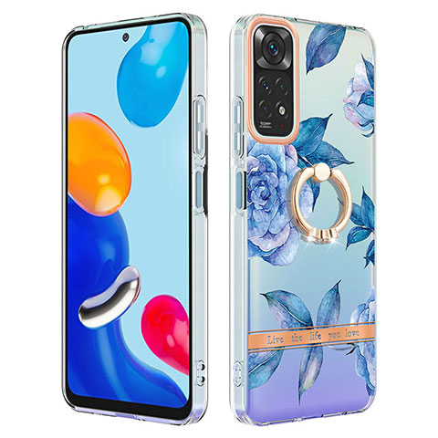 Coque Silicone Motif Fantaisie Souple Couleur Unie Etui Housse avec Support Bague Anneau Y06B pour Xiaomi Redmi Note 11S 4G Bleu