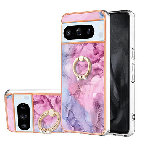 Coque Silicone Motif Fantaisie Souple Couleur Unie Etui Housse avec Support Bague Anneau YB1 pour Google Pixel 8 Pro 5G Rose