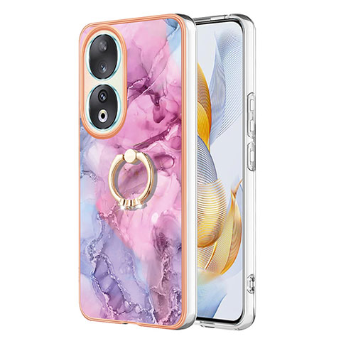 Coque Silicone Motif Fantaisie Souple Couleur Unie Etui Housse avec Support Bague Anneau YB1 pour Huawei Honor 90 5G Rose