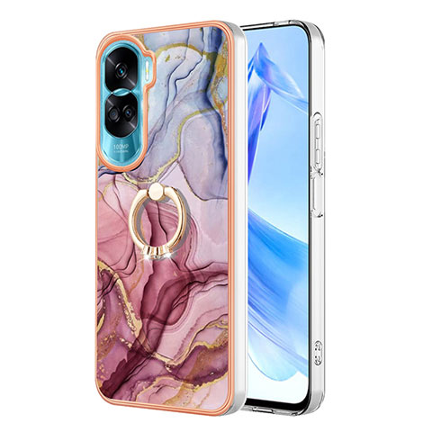 Coque Silicone Motif Fantaisie Souple Couleur Unie Etui Housse avec Support Bague Anneau YB1 pour Huawei Honor 90 Lite 5G Rose