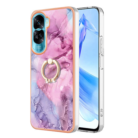 Coque Silicone Motif Fantaisie Souple Couleur Unie Etui Housse avec Support Bague Anneau YB1 pour Huawei Honor 90 Lite 5G Violet Clair