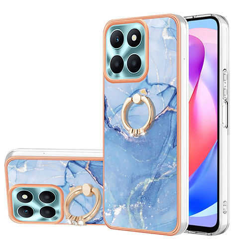 Coque Silicone Motif Fantaisie Souple Couleur Unie Etui Housse avec Support Bague Anneau YB1 pour Huawei Honor X6a Bleu