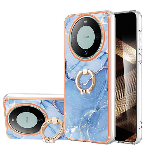 Coque Silicone Motif Fantaisie Souple Couleur Unie Etui Housse avec Support Bague Anneau YB1 pour Huawei Mate 60 Pro Bleu