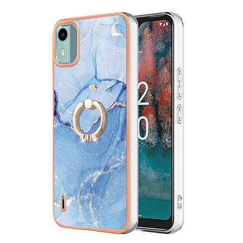 Coque Silicone Motif Fantaisie Souple Couleur Unie Etui Housse avec Support Bague Anneau YB1 pour Nokia C12 Pro Bleu