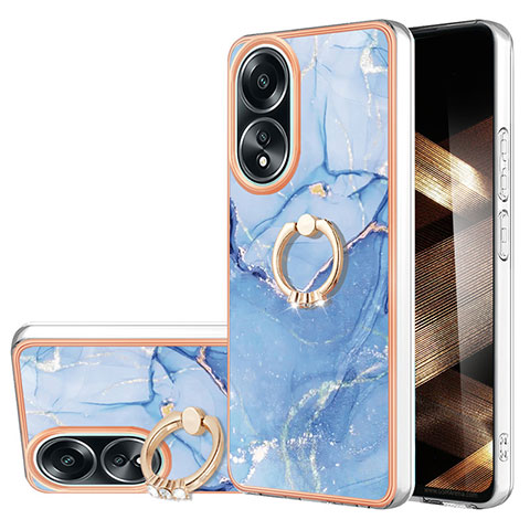 Coque Silicone Motif Fantaisie Souple Couleur Unie Etui Housse avec Support Bague Anneau YB1 pour Oppo A18 Bleu