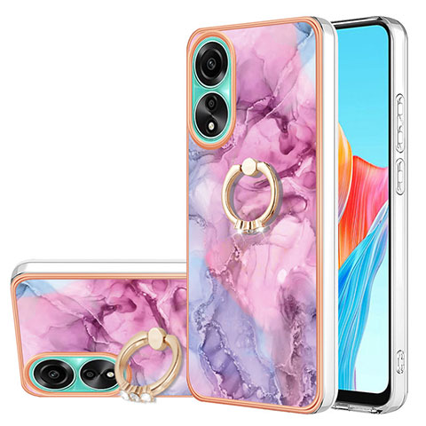 Coque Silicone Motif Fantaisie Souple Couleur Unie Etui Housse avec Support Bague Anneau YB1 pour Oppo A78 4G Rose