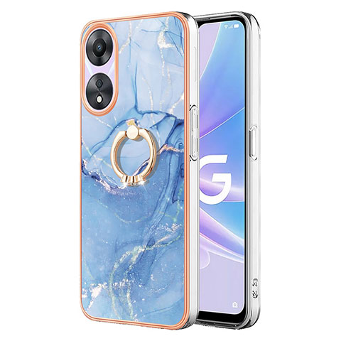 Coque Silicone Motif Fantaisie Souple Couleur Unie Etui Housse avec Support Bague Anneau YB1 pour Oppo A78 5G Bleu