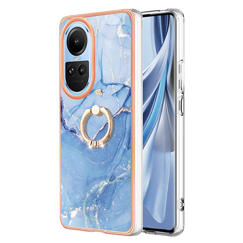 Coque Silicone Motif Fantaisie Souple Couleur Unie Etui Housse avec Support Bague Anneau YB1 pour Oppo Reno10 5G Bleu