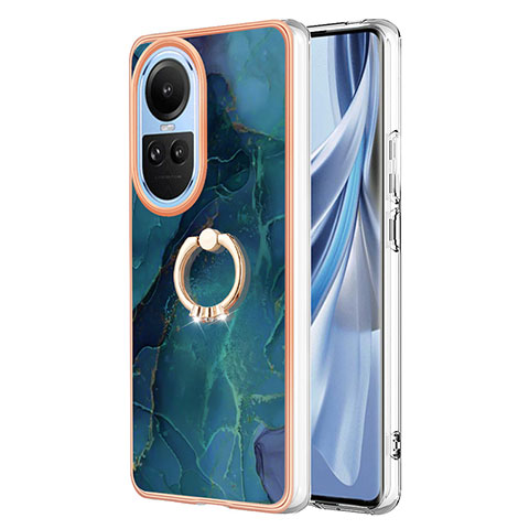 Coque Silicone Motif Fantaisie Souple Couleur Unie Etui Housse avec Support Bague Anneau YB1 pour Oppo Reno10 Pro 5G Vert