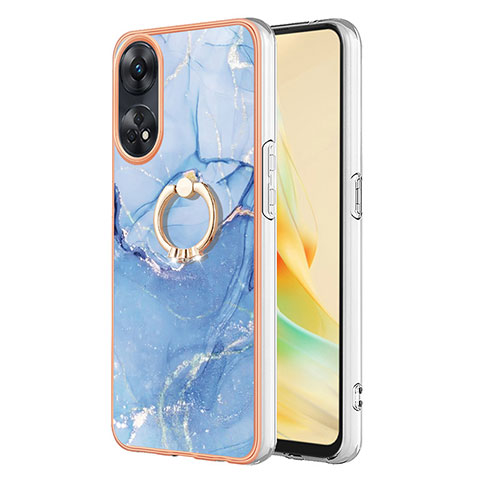 Coque Silicone Motif Fantaisie Souple Couleur Unie Etui Housse avec Support Bague Anneau YB1 pour Oppo Reno8 T 4G Bleu