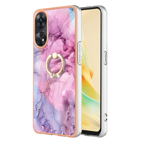 Coque Silicone Motif Fantaisie Souple Couleur Unie Etui Housse avec Support Bague Anneau YB1 pour Oppo Reno8 T 4G Rose