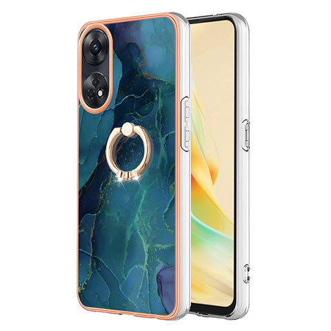 Coque Silicone Motif Fantaisie Souple Couleur Unie Etui Housse avec Support Bague Anneau YB1 pour Oppo Reno8 T 4G Vert