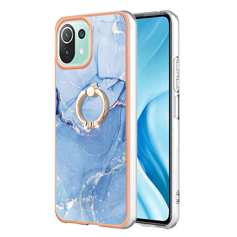 Coque Silicone Motif Fantaisie Souple Couleur Unie Etui Housse avec Support Bague Anneau YB1 pour Xiaomi Mi 11 Lite 4G Bleu