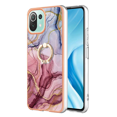 Coque Silicone Motif Fantaisie Souple Couleur Unie Etui Housse avec Support Bague Anneau YB1 pour Xiaomi Mi 11 Lite 4G Mixte